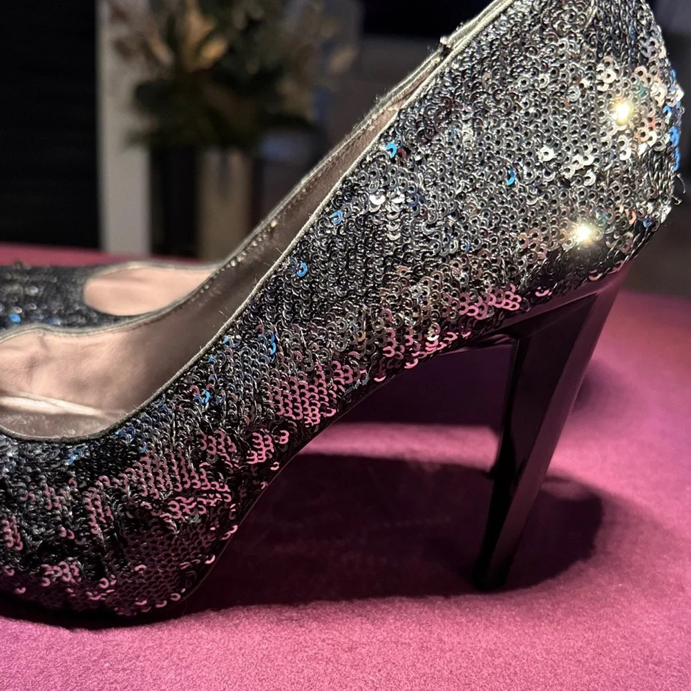 BCBGMaxAzria Black Sequin Heels